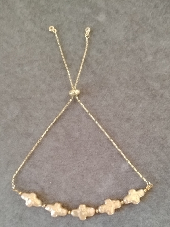 Hand Crafted Jewelry - Hand Crafted Gold Cross Bolo Adjustable Style Bracelet